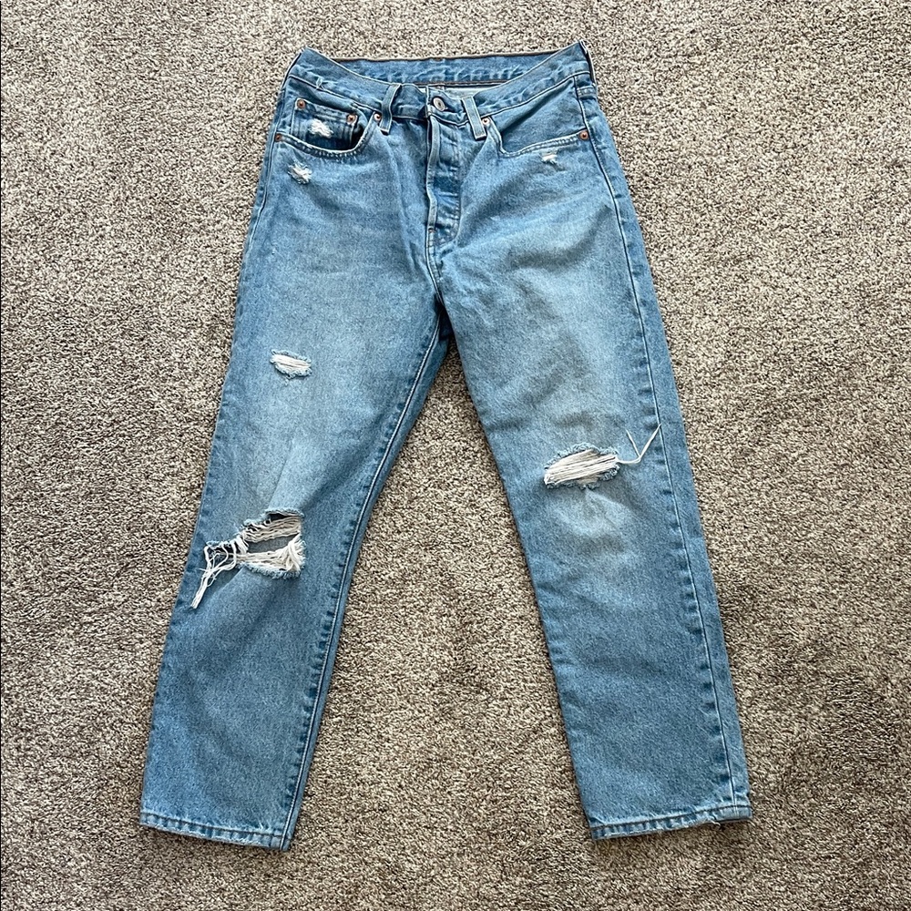 Levi's Light Blue Ripped Cropped Jeans